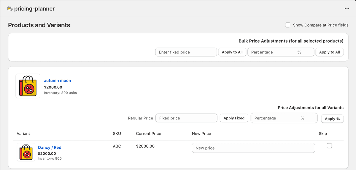 PricePlanner Bulk Price Adjustments