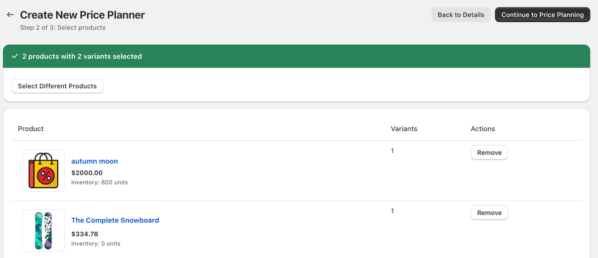 PricePlanner Product Selection